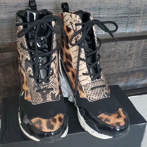 Leopard and Snake Print Lace-Up Boots - Picture 2 of 9